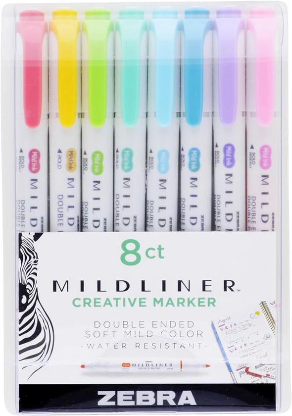 Zebra - Juego de iluminadores de doble punta Pen Mildliner, puntas anchas y finas, planificador de tinta de varios colores, paquete de 8 (78108) : Amazon.com.mx: Oficina y papelería