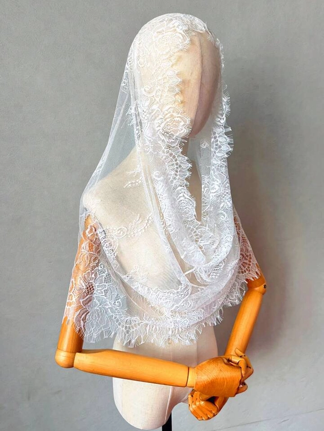 Velo de cabeza de novia blanco de encaje para muslin/boda, velo de cabeza negro latino para Halloween