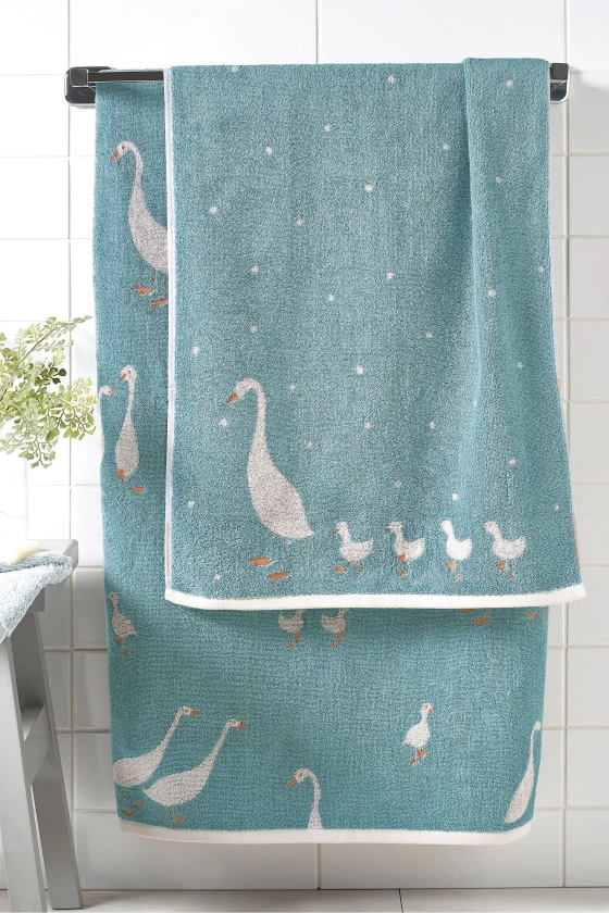 Teal Blue Goose And Friends 100% Cotton Towel