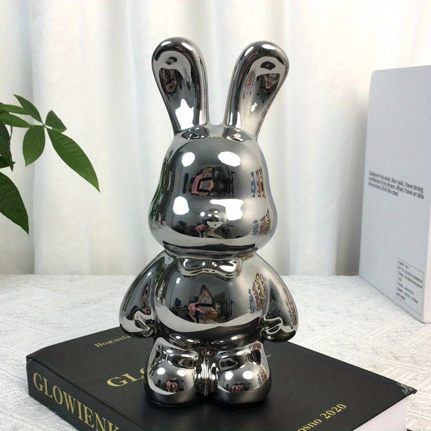 1pc Lucky Rabbit Ornament, Ceramic Bunny Craft, Rabbit Figurines Statue, Home Decor, Cute Lucky Bunny Decor For Shelves Livingroom And Bedroom, Room D
