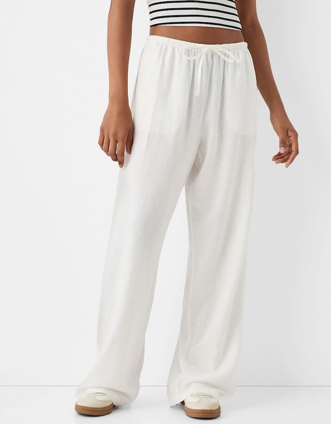 Straight-leg trousers with linen and an elastic waist - Trousers - BSK Teen
