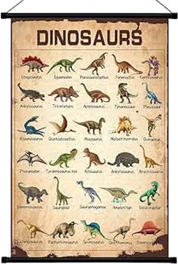 Geyee Vintage Poster Wall decor Rustic Hanging Wall Art Illustrative Reference Chart Prints Picture for Living Room Office Classroom Bedroom Frame, 15.8 x 23.6 Inch(Dinosaur)