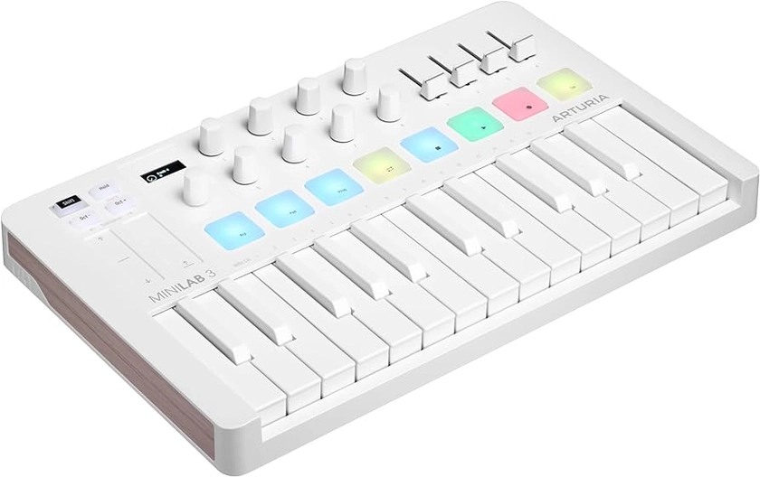 Arturia - MiniLab 3 Alpine - Universal MIDI Controller for Music Production, with All-in-One Software Package - 25 Keys, 8 Multi-Color Pads - Alpine White