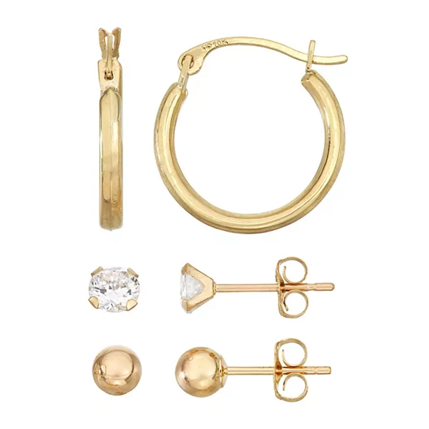 Taylor Grace 10k Gold Ball, Cubic Zirconia & Hoop Earring Set