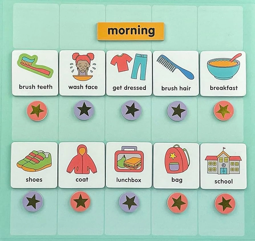 Magnetic Visual Schedule for Kids with Autism | Routine Chart for Kids, Kids Chore Chart, Autism and ADHD Friendly (72 Magnets + Board)