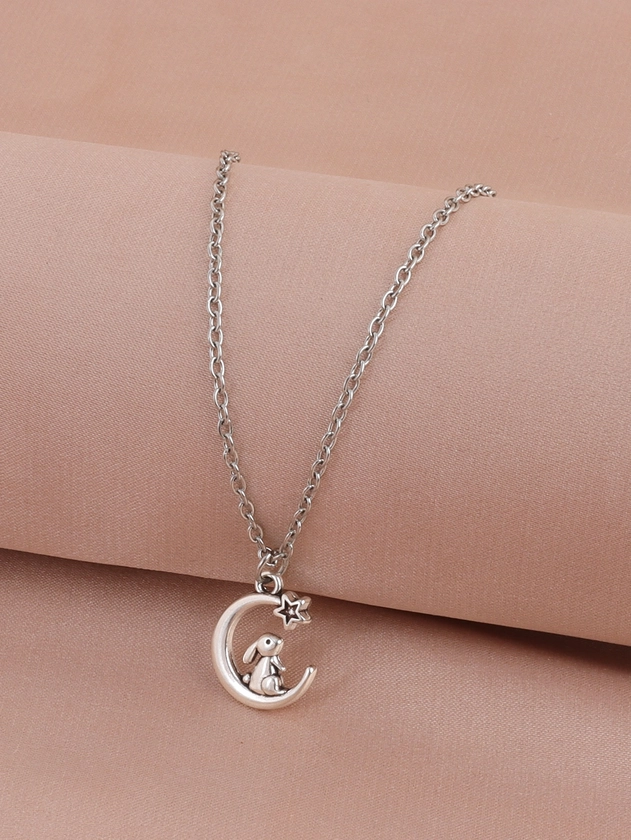 Moon & Rabbit Charm Necklace
