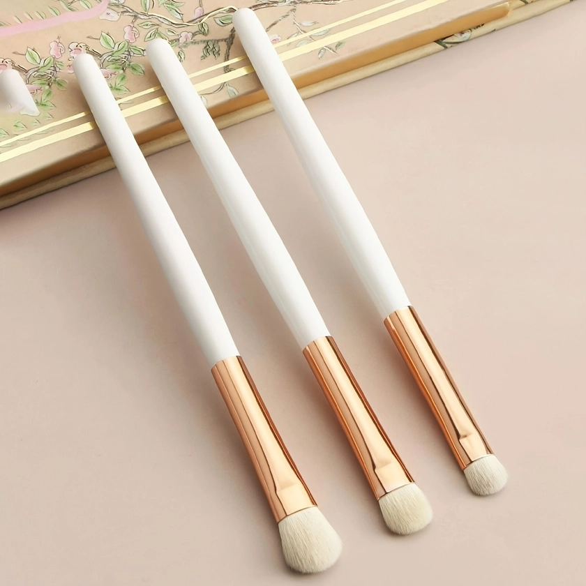 3pcs/set Ensemble De Pinceaux À Paupières Pour Mélanger, Estomper Et Appliquer L&#39;ombre À Paupières, Blanc