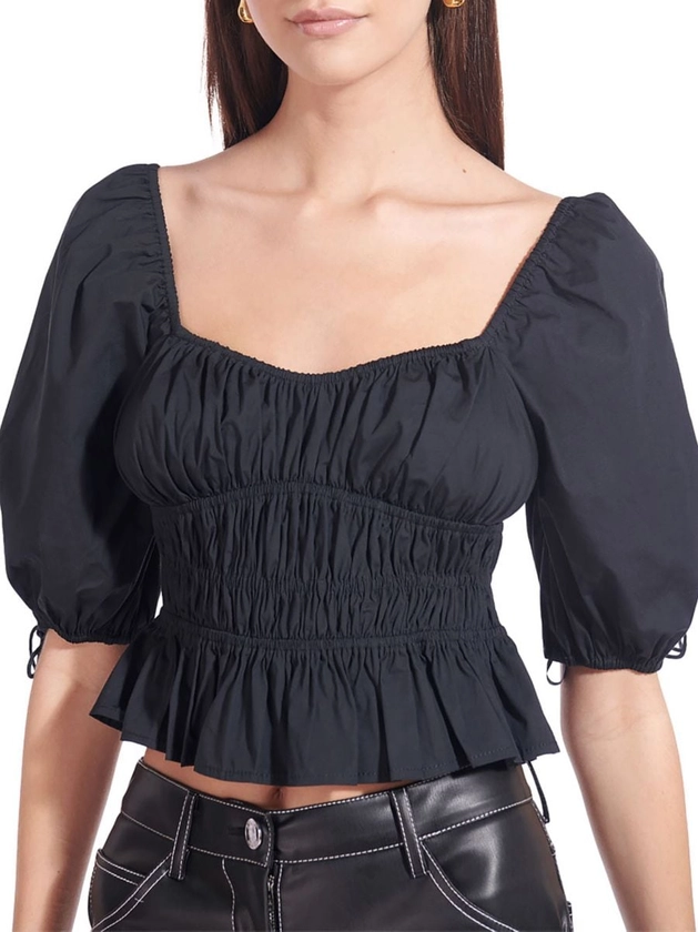 Shop Staud Faye Gathered Puff-Sleeve Top | Saks Fifth Avenue