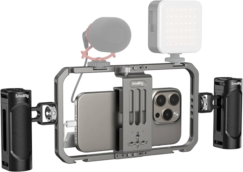 SMALLRIG Kits de Montage Vidéo pour Téléphone Portable Tout-en-Un pour Créateurs de Vidéos Stabilisateur Portable en Aluminium pour iPhone 14/13 Pro/Max et Autres Téléphones Android - 4121