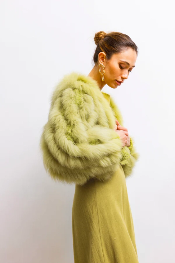 The Furry Fox Cardigan in Khaki Green