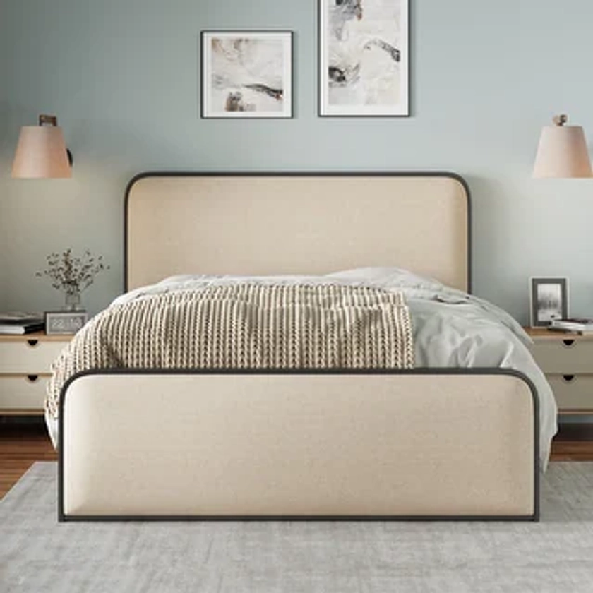 Platform Bed with Curved Upholstered Headboard & Footboard - Bed Bath & Beyond - 40268332