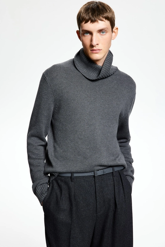 Pull en coton mélangé avec col cheminée - Col roulé - Manches longues - Gris foncé - HOMME | H&M FR