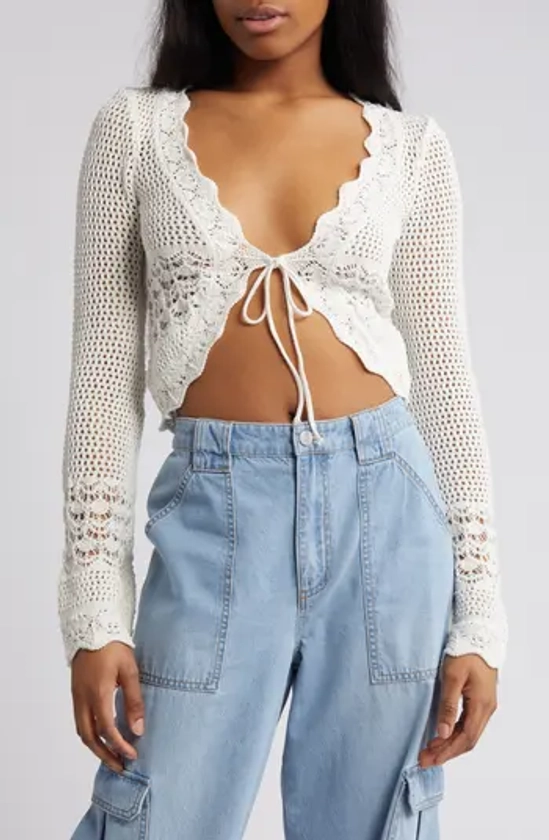 BDG Urban Outfitters Open Stitch Tie Front Crop Cardigan | Nordstrom