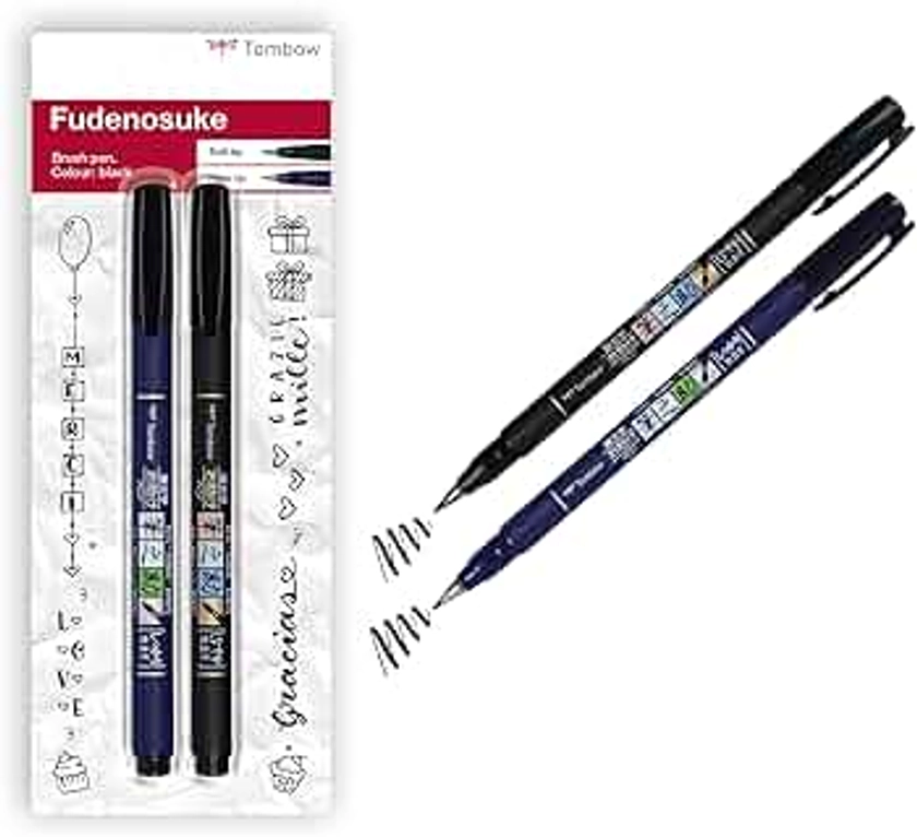 Tombow WS-BHS-2P 2 Feutres brush Fudenosuke: 1 avec Pointe Dure, 1 avec pointe souple Noir