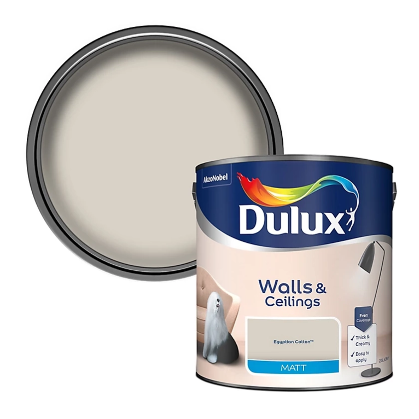 Dulux Walls & ceilings Egyptian cotton Matt Emulsion paint, 2.5L | DIY at B&Q