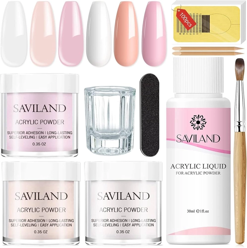 Saviland Acrylic Nail Kit - Acrylpoeder En Vloeistofset Met Acrylnagelborstel Nagelvormen Nagelvijlen Acrylvloeistofbeker Houten Stok Nagels Kit Voor Beginners Nagelverlenging : Amazon.nl: Beauty