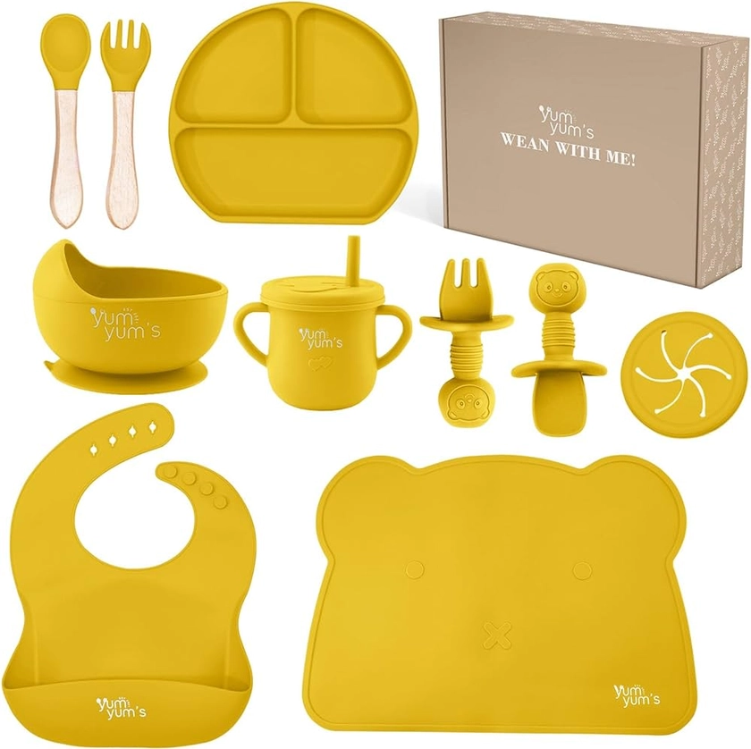Yum Yum's Baby Weaning Set – Includes Toddler Water Bottle, Suction Cups, Suction Bowl, Spoon, Fork, Baby Plate & More - Ideal Baby Feeding Set & Baby Gifts & Present - 10 Pieces (Yellow Mustard) : Amazon.co.uk: Baby Products