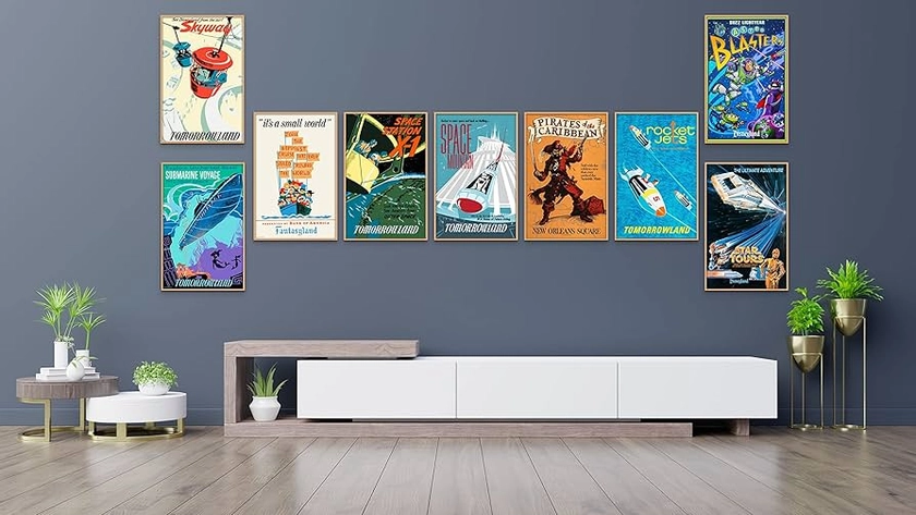 Amazon.com: Vintage Disney Posters, Space Mountain, Pirates of the Caribbean, Its a Small World, Star Tours, Astro Blasters, Disney Ride Reproduction Wall Art 11x17 set of 9 Disney Ride Posters for Wall : Office Products