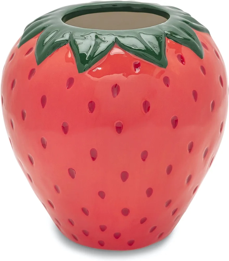 ban.do Vintage Inspired Strawberry Vase, Decorative Ceramic Vase, Large Flower Vase, Unique Strawberry Decor for Home/Kitchen/Office