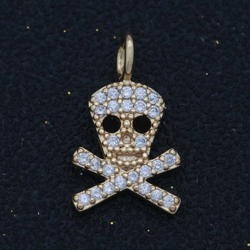 Dainty 18K Gold Filled Skull Charm Micro Pave Danger Skull Charm for Halloween Jewelry Inspired M-742 - Etsy