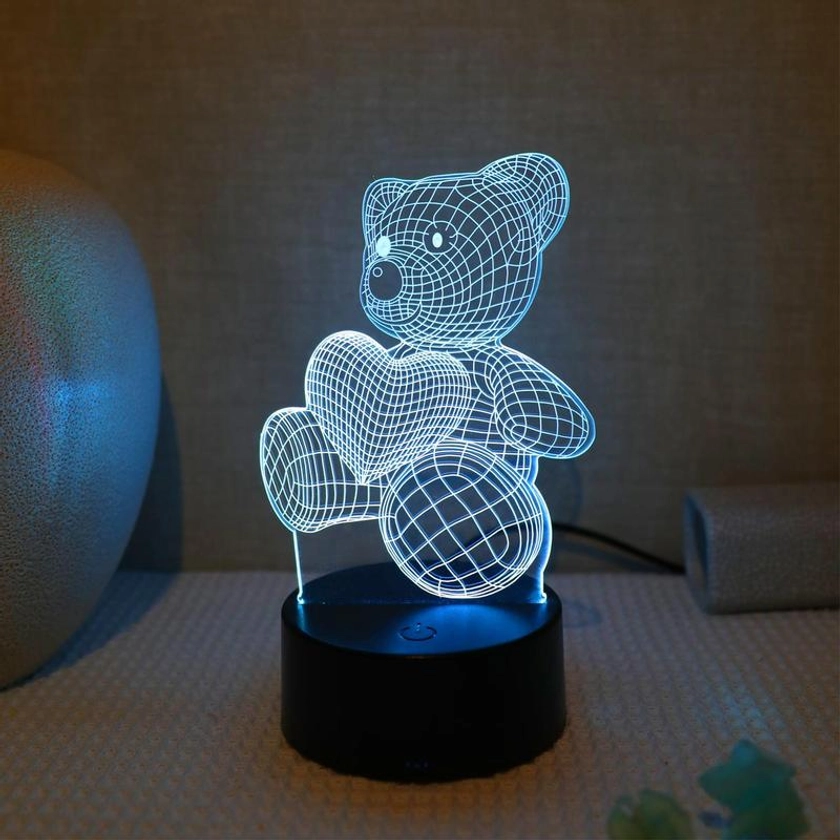 3D Bear Shape Rechargeable Night Light, Holding Heart Bear Ambient Room Lights, Touch Control Desktop LED Lights For Bedroom, LED Light, Indoor Lamp For Home Decor, Back to School Gifts