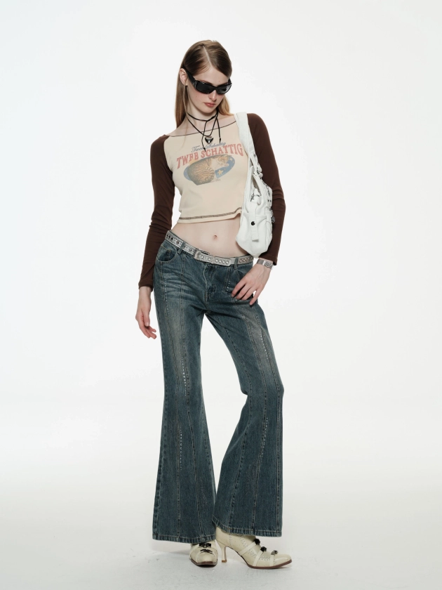 Low Waisted Rhinestone Flare Jeans