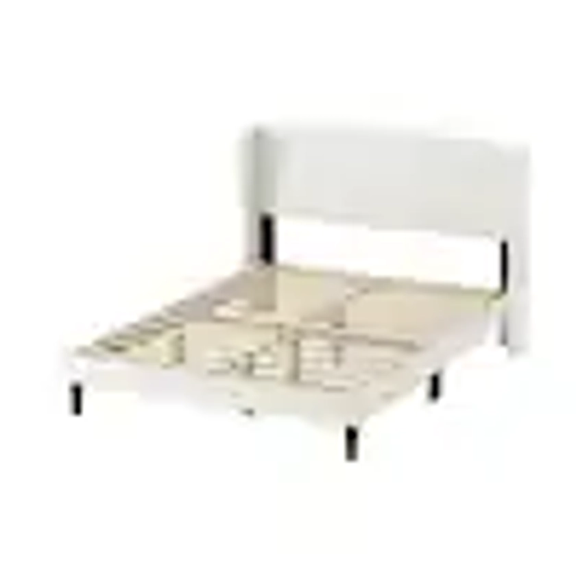 Eckhard White Upholstered Wingback Full Platform Bed with Tapered Legs