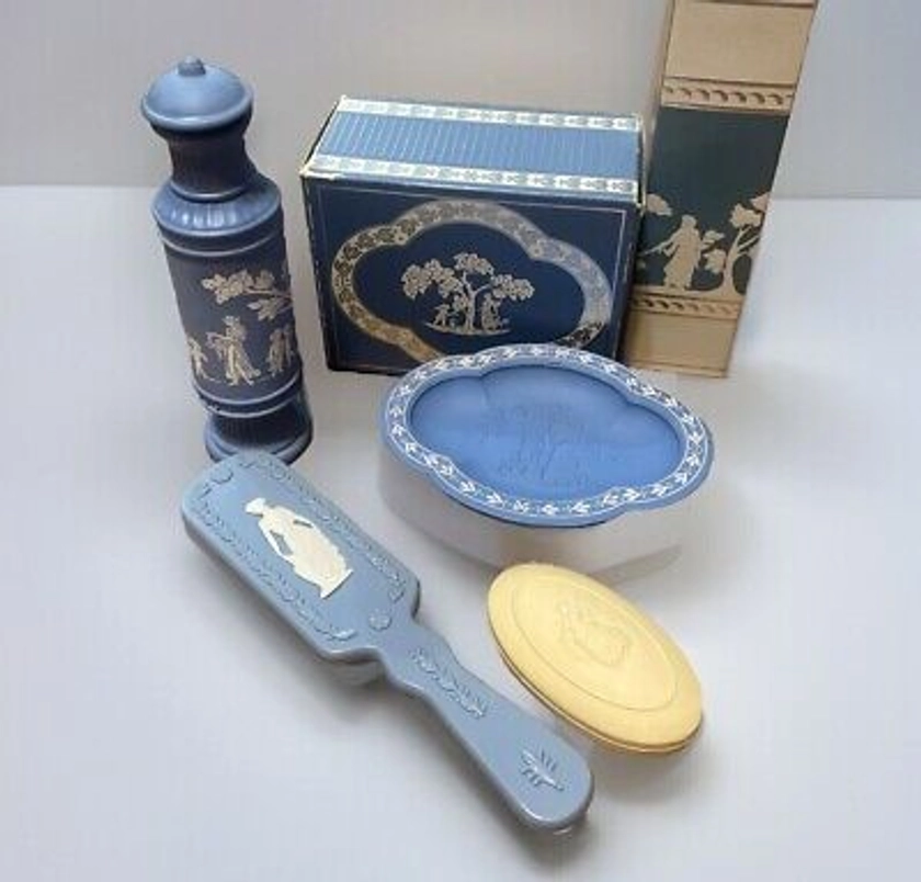 Vintage Avon Avonshire Blue Soap Dish & Brocade Cologne w/boxes Purple | eBay