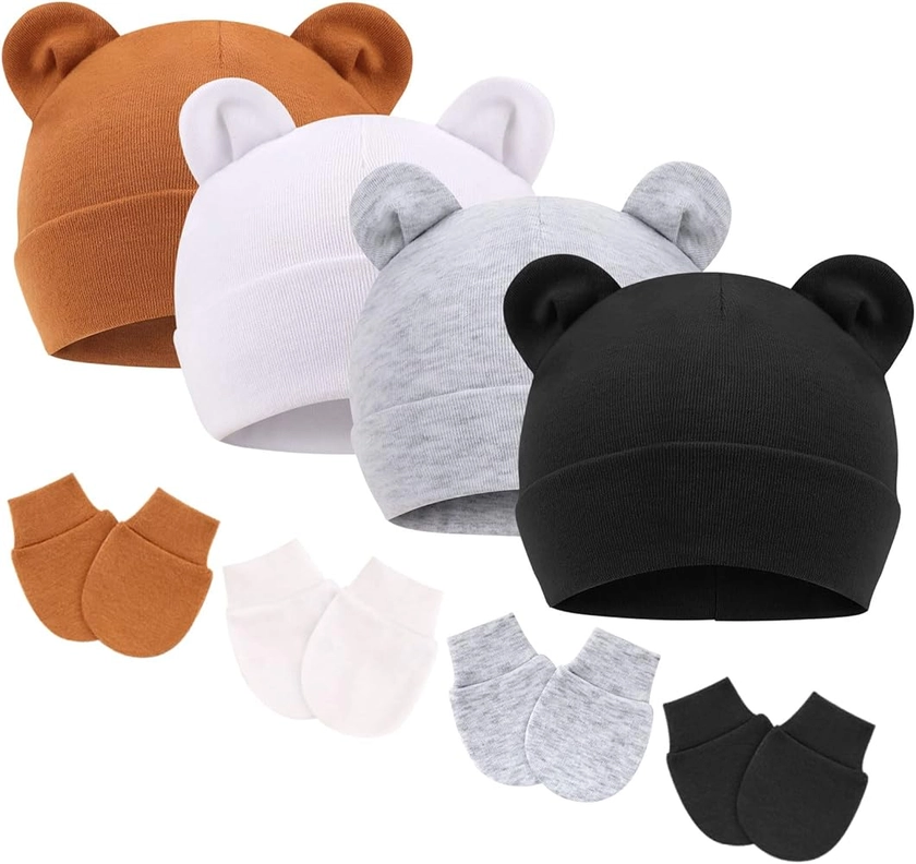 DRESHOW Bonnets de Naissance et Moufles de Protection Bébé Gants Bonnet Nouveau-né Bambin Doux Mignon Tricoté Chapeau 0-6 Mois, Taille Unique