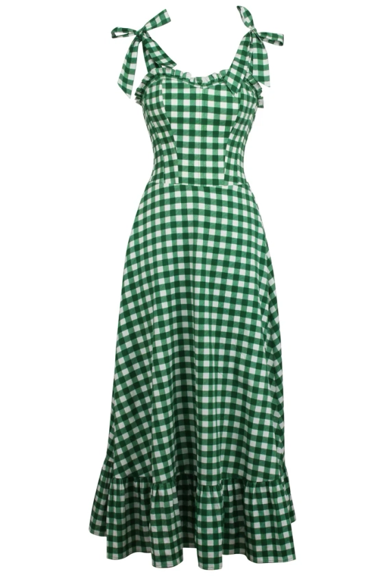 Camelia Gingham Green Cotton Corset Maxi Dress
