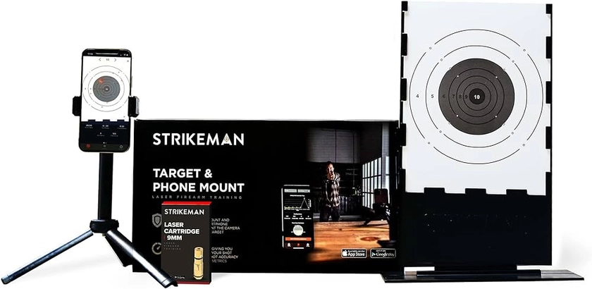 Strikeman Dry-Fire Laser Training System - Great for Target Shooting Practice with Pistols - Kit Includes Access to App (No Subscription Needed), Cartridge, Target & Phone Holder