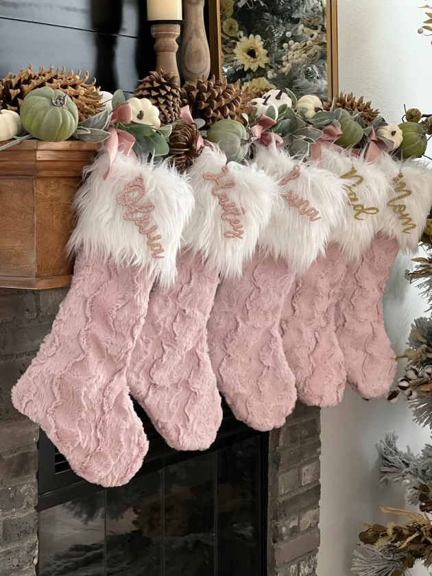 Ice Pink Christmas Stocking, Rosewater Pink Xmas Decor, Personalized Baby Girl Christmas Stocking, Sparkle Christmas Decor, Pink Stocking