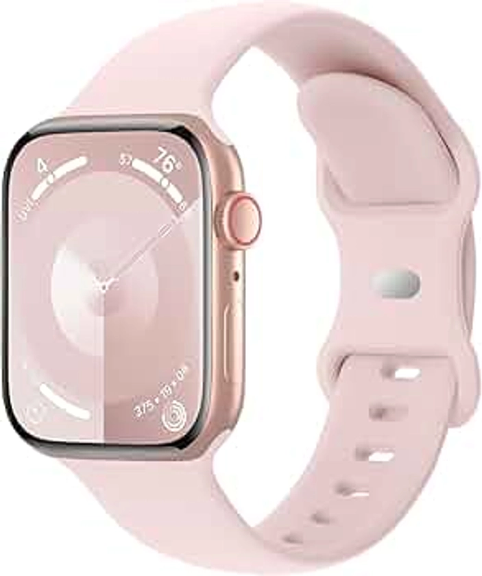 Bands Compatible with Apple Watch 38mm 40mm 41mm 42mm 44mm 45mm 49mm, Replacement Soft Silicone Sport Strap Wristbands for iWatch Series 9/8/7/6/5/4/3/2/1 Ultra/2 SE Women Men, Light Pink