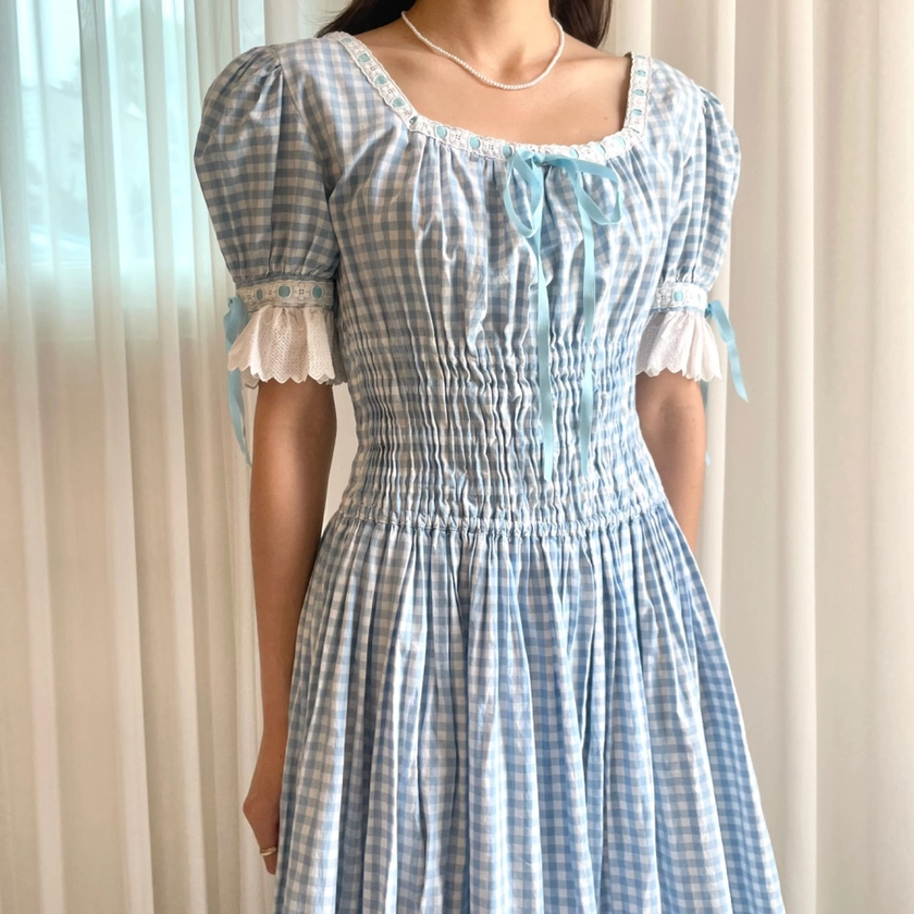 [중고] blue gingham check dress : as you like it