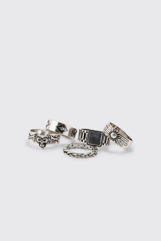 5 Pack Skull Embossed Rings