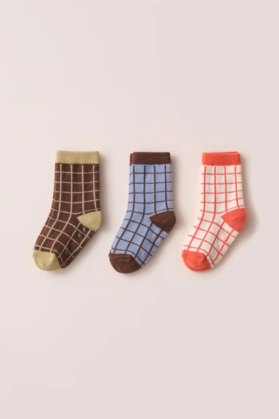 Easy-fit Grid Socks Set of 3 (1-6Y)