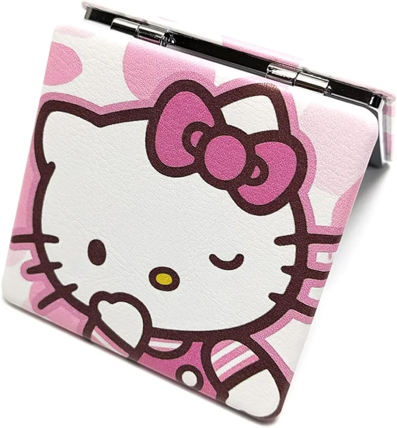 Small Compact Mirror for Purses Pocket Cute Kitty Mini Travel Makeup Mirror 1X/2X Magnifying Hello Gift for Her Women Girls (Pink 2)