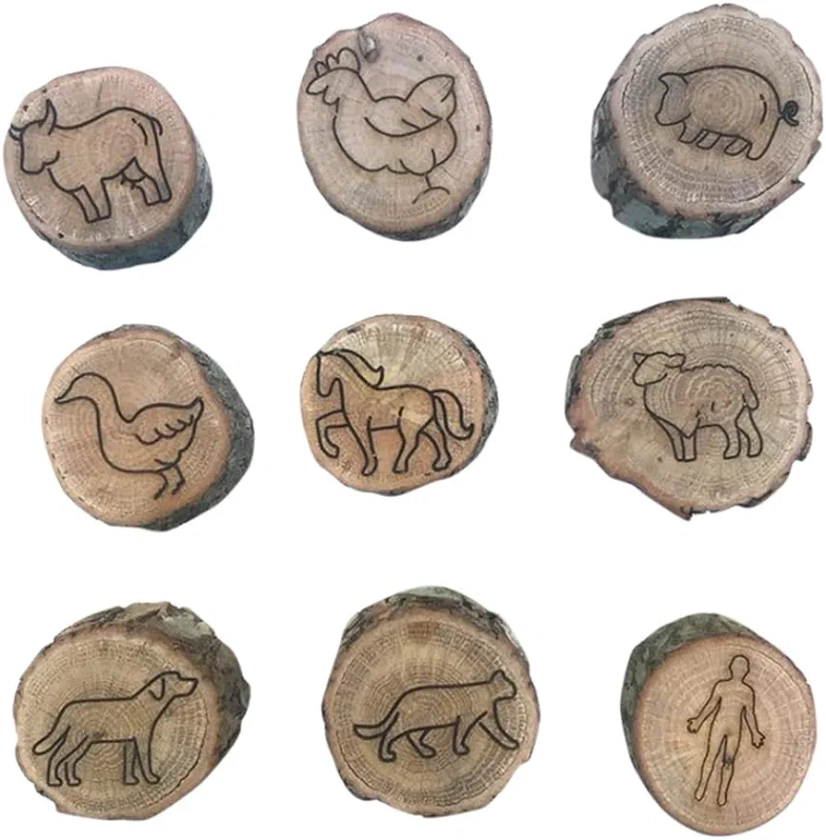 9 Pcs Animal Tracks Stamps, Wood Animal Tracks Playdough Stampers, Wooden Animal Footprint Stamps, Forest/Farm/Wildlife Tracks Stamps, Fun Kids Toy Kit, Creative Wooden Handmade Crafts Xmas Gifts
