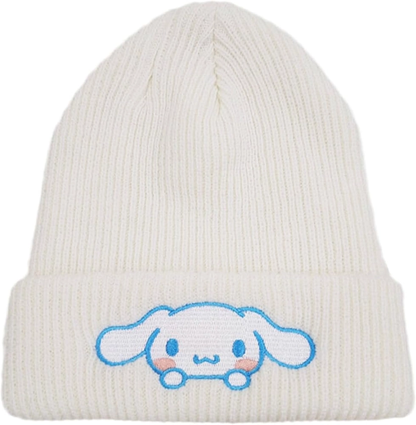 Koiswim Cute Anime Beanie, Embroidered Kawaii Knit Hats, Winter Skiing Slouchy Warm for Women Girls White