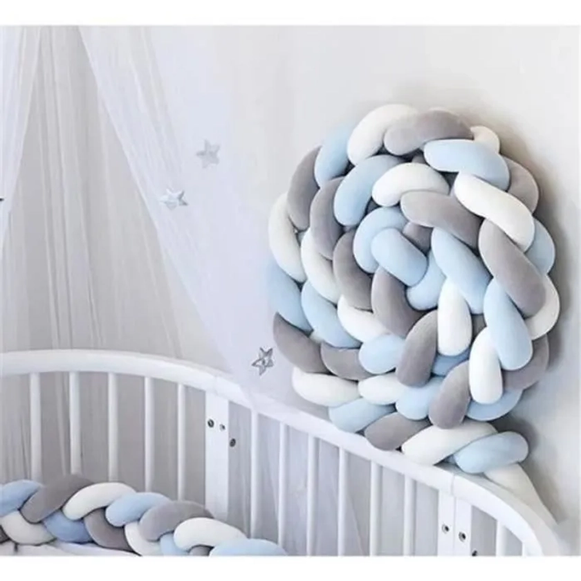 Tour de Lit Coussin Serpent Coussin Tressé Pare-chocs Velours Protection Bébé - 3M - Blanc+Gris+Bleu