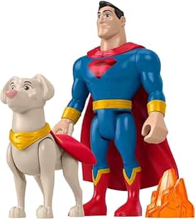 DC Comics Fisher-Price DC League of Super-Pets Superman & Krypto, set of 2 poseable figures with accessory for preschool kids ages 3 years and up