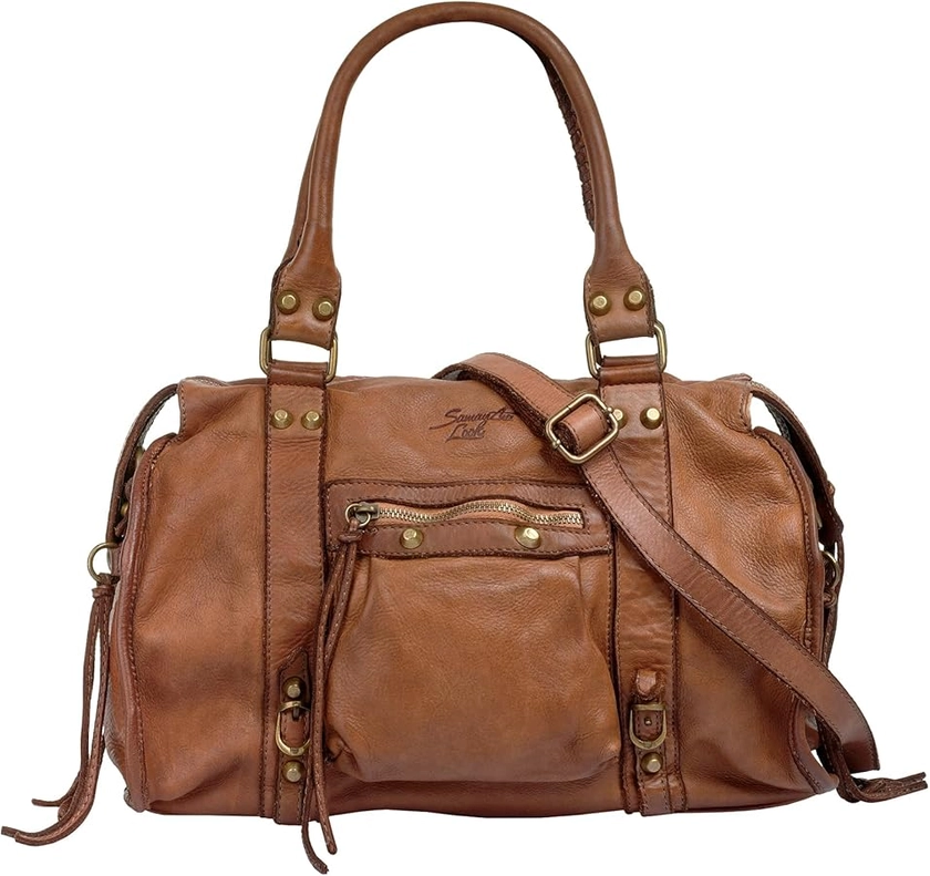 Samantha Look Sac shopping Femme cuir véritable | Made in Italy, Sac à bandoulière vintage, sac de transport avec fermeture éclair, grand sac à anses en cuir 021061