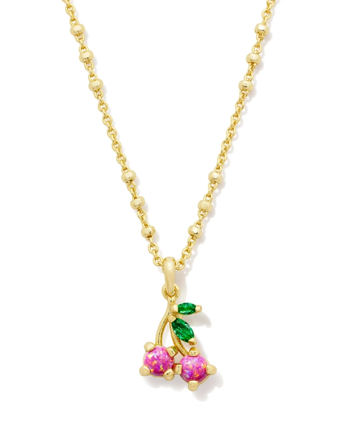 Cherry Gold Short Pendant Necklace in Berry Kyocera Opal