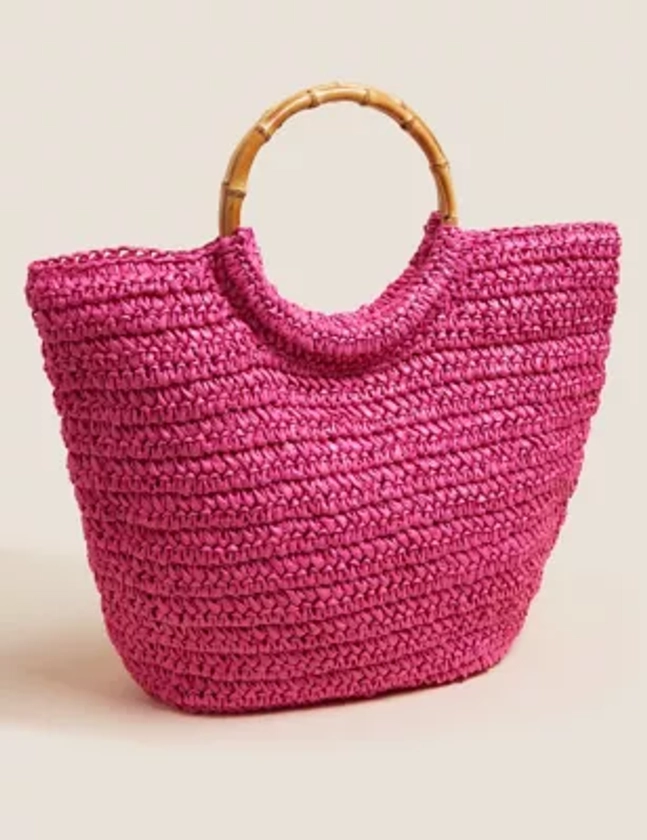 Straw Bamboo Handle Tote Bag