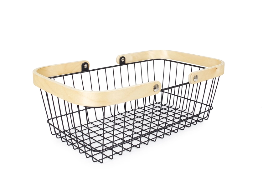 Wooden Handled Wire Storage Basket | Futon Company