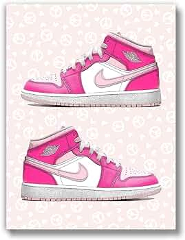 Generic Sneaker Posters (UNFRAMED 12 x 16) Hypebeast Wall Art Shoe Decor Sneakerhead Room Decor Air AJ Teen Girl Room Dorm Room Wall Art Prints - Pink Peace Hearts