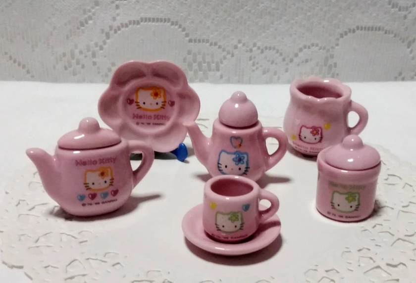 Retro Rare Rare Sanrio Hello Kitty Pottery Miniature Mug Sugar Pot etc. 6 pie