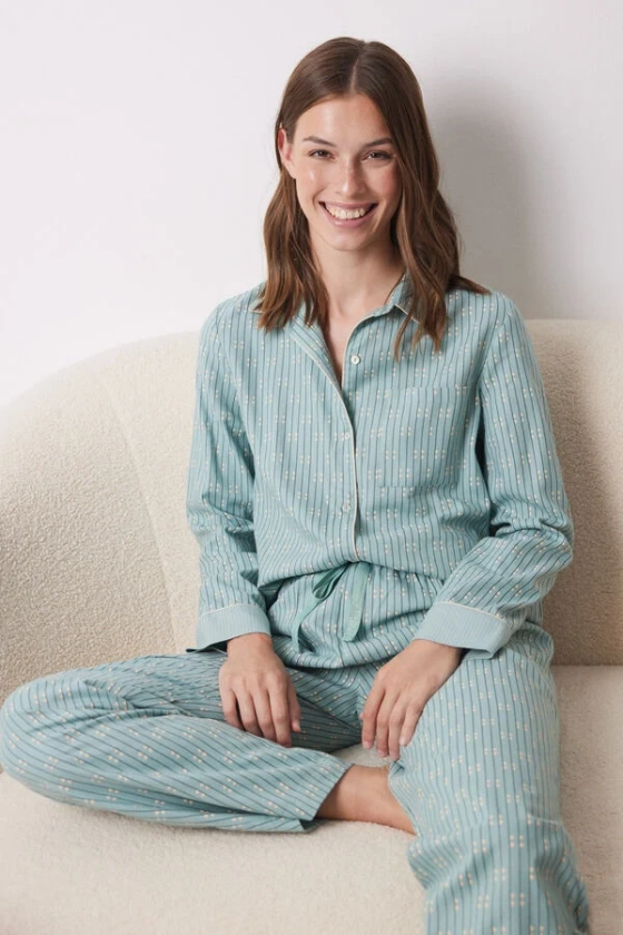 Pijama longo camisa de flanela azul