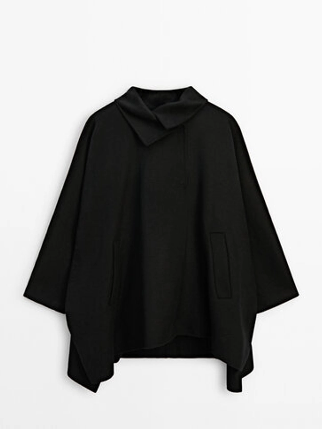 Black wool blend cape coat