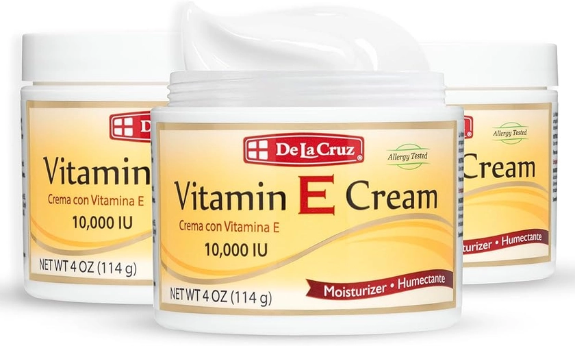 De La Cruz Vitamin E Cream Moisturizer for Face and Neck - Moisturizing Skin Care for All Skin Types - Made in USA, 4 OZ. (3 Pack)